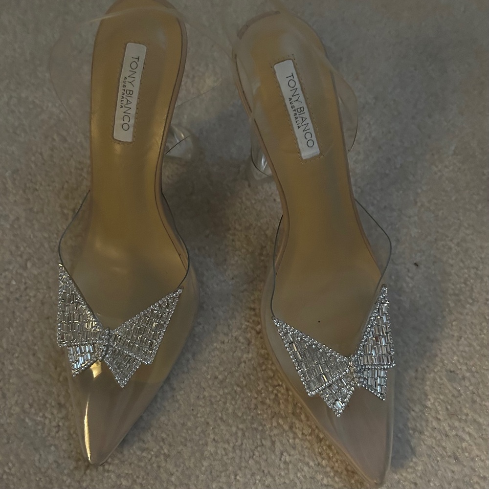 Tony Bianco Laos Heel in Clear Vinylite (9.5) 🦋 Butterfly Detail 🦋